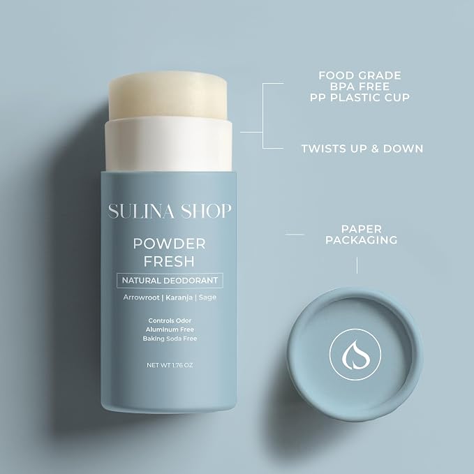 Sulina Shop Natural Deodorant, Aluminum Free, Powder Fresh | Classic baby powder scent, Sensitive skin-friendly, Baking soda-free, Gentle odor protection