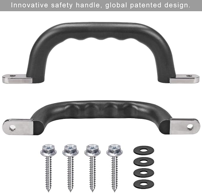 Dolibest Set of 2 Non-Slip Solid Playground Safety Handles, Swing Set Kids Safety Hand Grips for Playset, Climbing Frame, Play House, Indoor Monkey Bars & Treehouse Accessories, Black, 10"