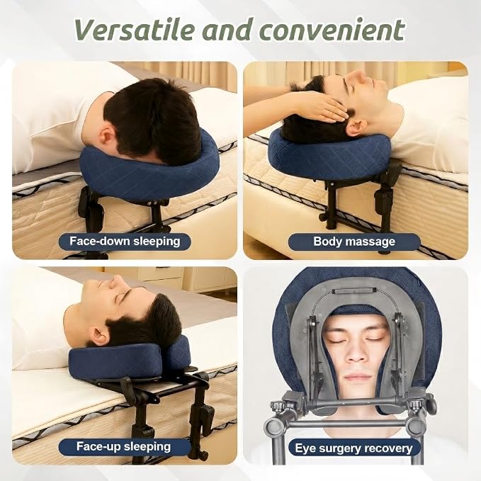 Massage Headrest for Bed, Adjustable Massage Face Cradle at Home, Portable Massage Table Kit for Sleeping Mattress, Face Down Pillow After Eye Surgery (Blue Basic Set)