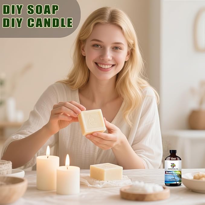 Ocean Breeze Essential Oil, Ocean Breeze Oils, for Diffuser, Humidifier, DIY Candles, Soap, Bathroom, Home, Office, Gift, Essential Oil, GV77ZF Ocean Breeze Fragrance Oil - 4 fl oz (120 ml)