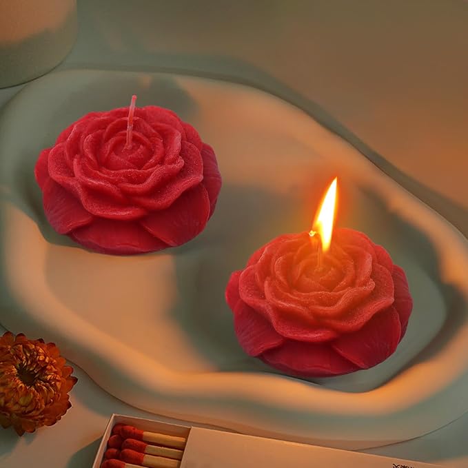 Valentine's Day 4 PCS Red Peony Flower Candles for Her, Scented Low Temperature Candles Adult Low Heat Natural Soy Romantic Dripping Wax Play for Lovers Couples
