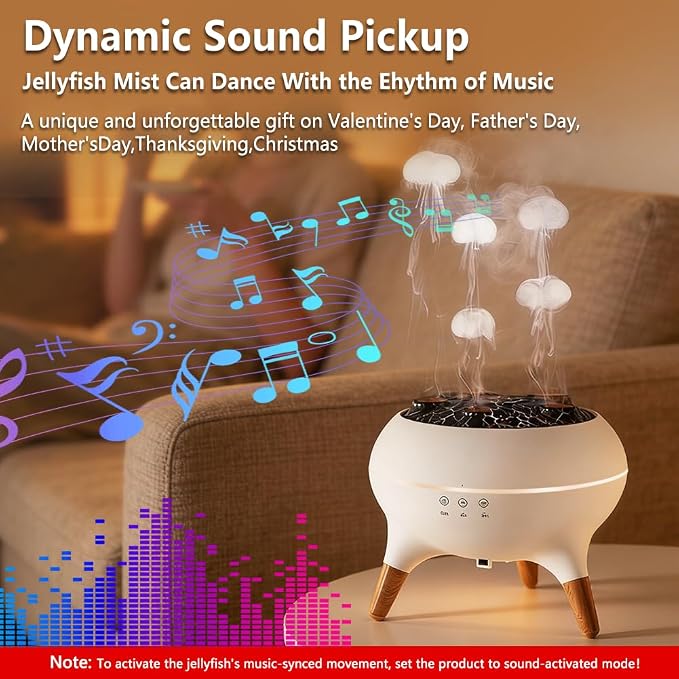 Essential Oil Diffuser Jellyfish 250ML, Humidifier Aroma Diffuser with Remote, Mist Dancing with Music Aromatherapy, Jellyfish Humidifier with 7 Color Lights for Home Bedroom Office Hotel(White)