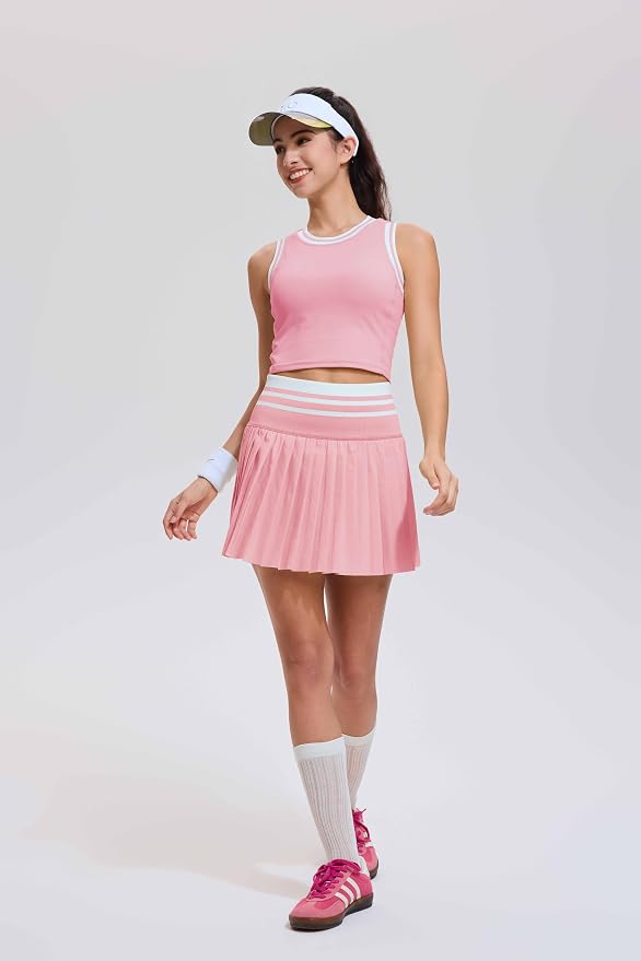 Two Piece Tennis Skirt Set for Women High Waisted Pleated Athletic Golf Skirt Sets Women 2 Piece Outfits with Pockets