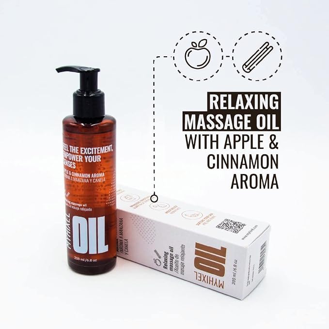 MYHIXEL Lightweight Massage Oil – 6.76 fl oz | Apple & Cinnamon Scent | Fast-Absorbing Body Oils for Women and Men | Hydrated Skin | Suitable for All Skin Types
