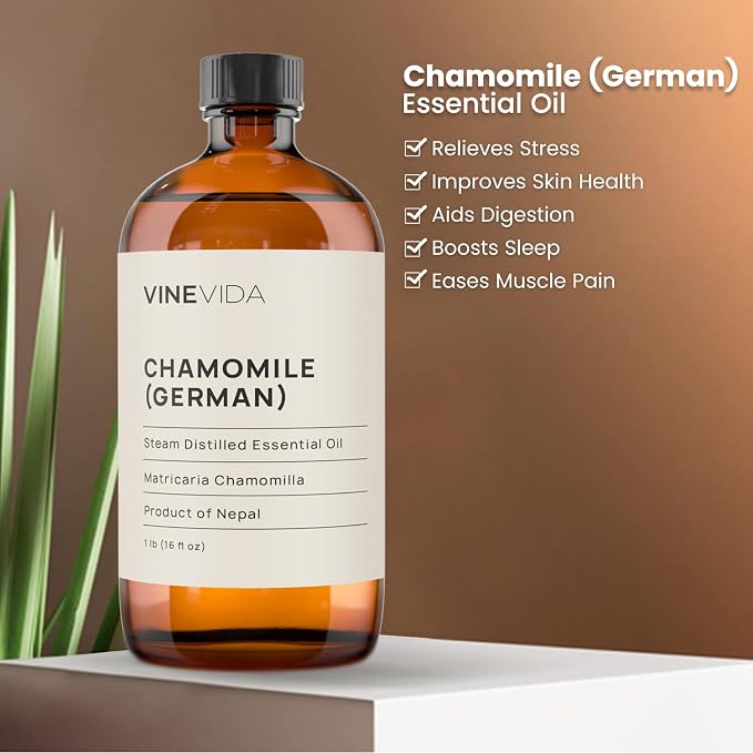 VINEVIDA Chamomile German Essential Oil 16 oz - Undiluted Chamomile Oil 16 oz - Chamomile Candle Oil Scent - DIY Candle Scents for Candlemaking - Bulk Essential Oil for Soap Making