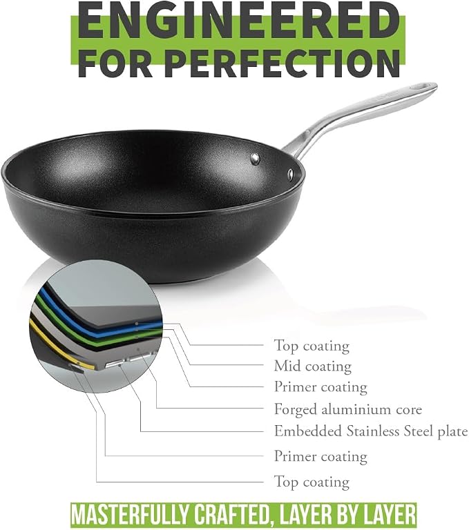 TECHEF - Onyx Collection, 12-Inch Nonstick Flat Bottom Wok/Stir-Fry Pan - PFOA Free, Dishwasher and Oven Safe, Made in Korea
