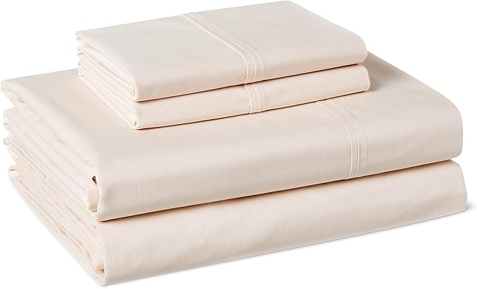 Amazon Basics 100% Organic Cotton Kids' Sheet Set with Pillowcase, Queen Size, Pale Pink