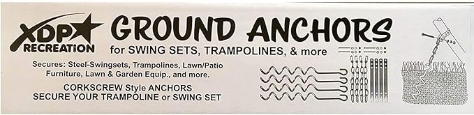 Metal Ground Anchor Kit - 4pcs Auger-Style 12 3/4" ea. All Hardware Included. Easy Assembly, Strong and Durable. for Backyard Swing Sets, Trampolines, Yard Furniture, by XDP Recreation a USA Company