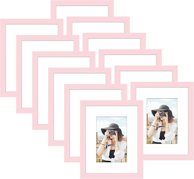 Picrit 11x14 Picture Frame Set of 12, Display 8x10 with Mat or 11x14 without Mat, Photo Frames for Wall Mounting or Table Top Display, Pink