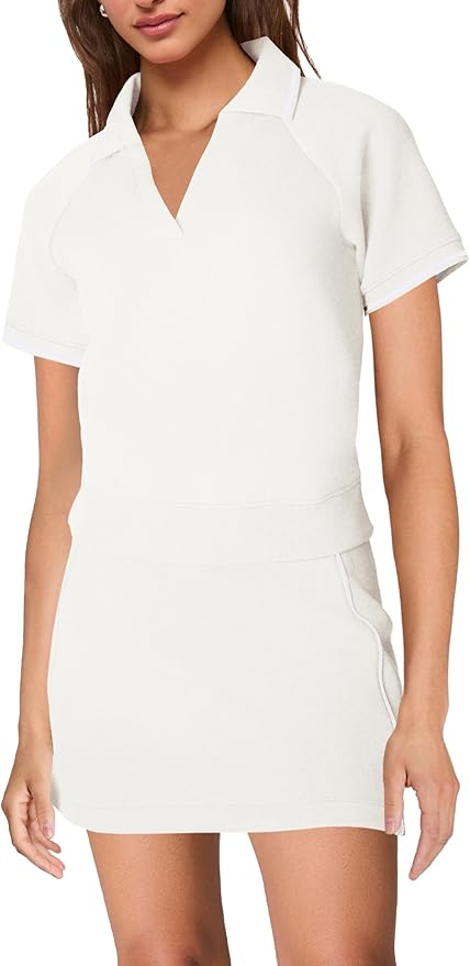 Womens Workout Sets 2 Piece Outfits V Neck Short Sleeve Polo Shirt and Tennis Skort Set with Pockets