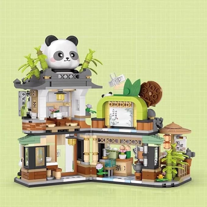 City Tea House Building Blocks Set, Openable Panda Construction Tea Shop Building Toys for Boys Girls Age 8+, 860pcs Mini Bricks