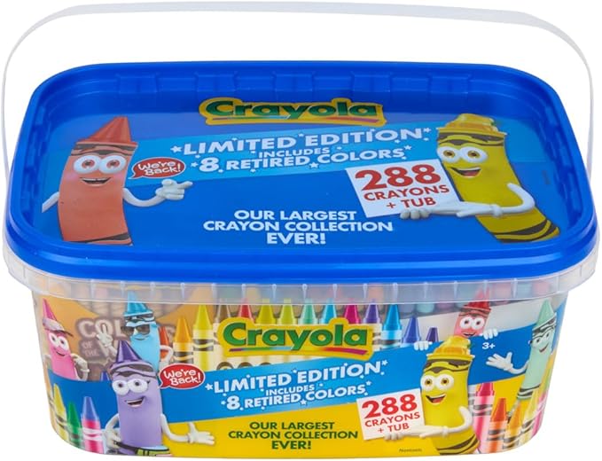 Crayola Crayon Tub – Limited Edition Colors (288ct), Bulk Coloring Crayons for Kids with Storage Tub, Classroom & Art Supplies for Teachers, Ages 3+