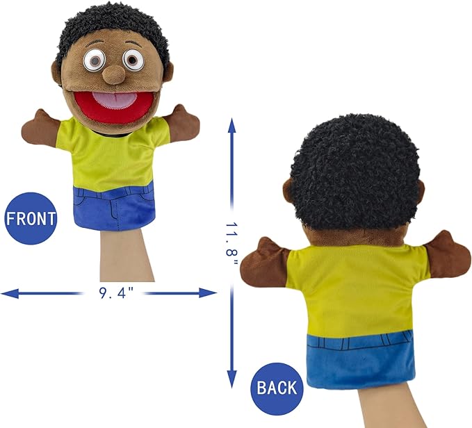 Family Hand Puppets, Puppets for Adults Puppets for Kids Role Paly Family Members 11.8 INCH, Multicultural Finger Puppet with Movable Mouth Soft Plush Puppets for Storytelling Teaching (African Style)