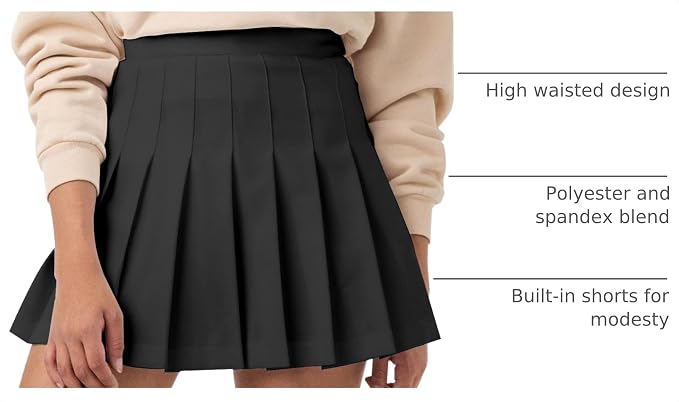 SCKTOO Women's High Waist A-Line Pleated Tennis Mini Skirt Built-in Shorts | Soft Comfort Low-Stretch Fabric Side Zipper Flared Skater Skirt for Y2K Casual Wear School Uniform Cheer Golf Outfits