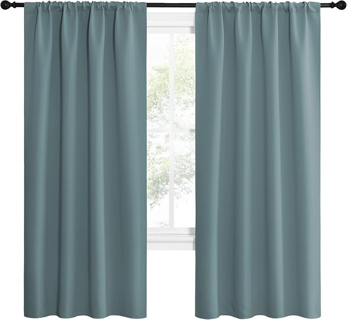 NICETOWN Greyish Blue Blackout Curtains Panels for Window, Thermal Insulated Rod Pocket Blackout Drapes/Draperies for Living Room (2 Panels, W42 x L72 inches)