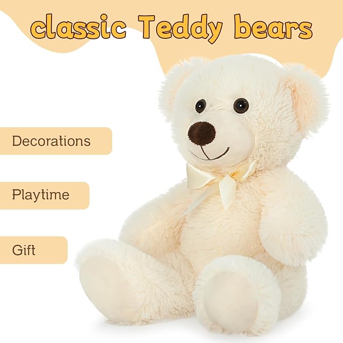 MaoGoLan 3 Pieces Bulk Teddy Bears Stuffed Animals Baby Shower, Soft Small Beige Stuffed Teddy Bears in Bulk, 13.5" Cuddly Mini Teddy Bears Centerpiece,Wedding,Party,Engagement