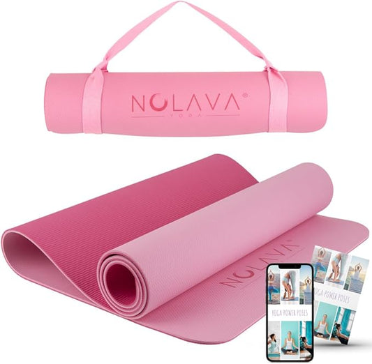 Nolava Yoga Mat with Bag – 72 x 24 inch, 1/4 inch Thick Non-Slip Mat – Includes Slap Band, Black Zippered Carry Tote with Mat Sleeve & Inner Pocket – For Yoga, Pilates, Home or Studio.