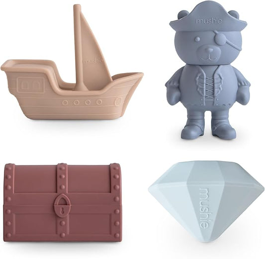 mushie Pirate Bath Toys Play Set for Toddlers | 100% Food Grade Silicone | Mold Free, Pack of 4