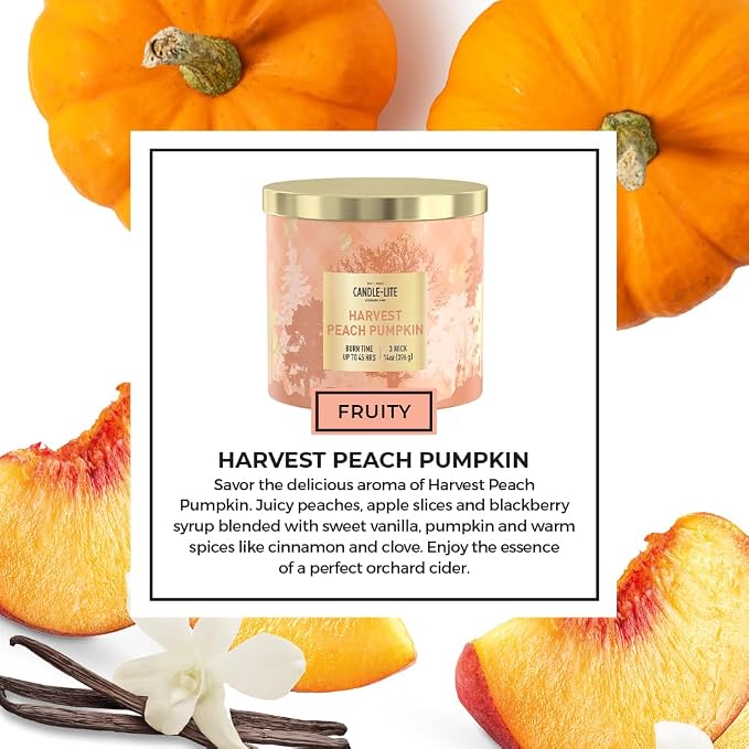 Candle-lite Halloween Scented Candles, Juicy Peaches with BlackBerry & Pumpkin, 14 oz Jar, 45 Hour Burn, Fall Scented Candle for Home Decor, 3-Wick, Proudly Poured in USA, Halloween Candle Decoration