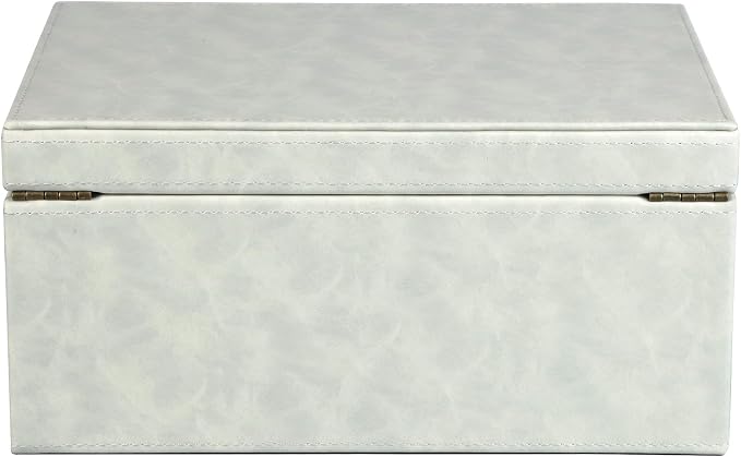 HofferRuffer Faux Leather Decorative Box, Large Wooden Structure Keepsake Box Accessory Organizer Jewelry Organizer with Hinged Lid, Storage Container for Home or Office (Cream White)