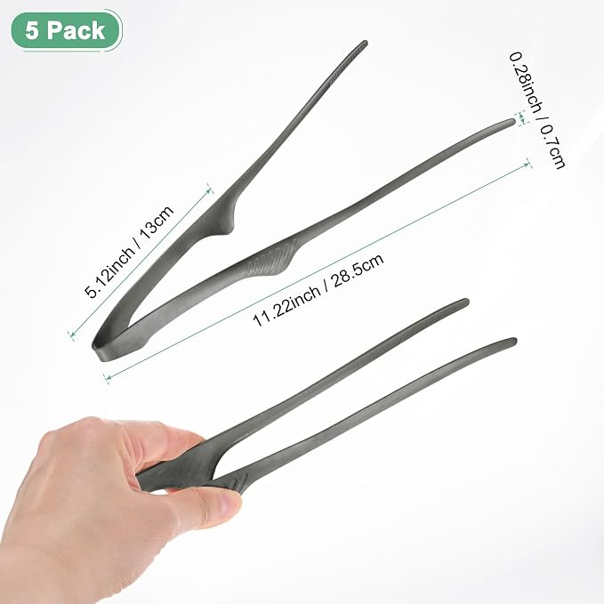 M METERXITY 5 Pcs Korean and Japanese BBQ Tongs 11.2 Inch Barbecue Tongs 430 Stainless Steel Kitchen Self-Standing Grill Non-Slip for Grill/Salad/Camping/Cooking [Black]