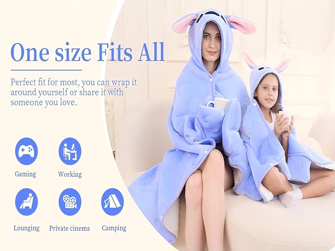 Unisex hooded blanket casual home clothes thick and warm lamb cape flannel shawl women's bathrobe blanket