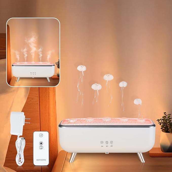Dynamic Jellyfish Diffuser - Essential Oil Scent Volcano Diffuser Low Noise | 300ML 5 Rings Dynamic Sound Pickup Aromatherapy Aroma Humidifiers for Bedroom Office Hotel