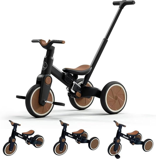 Tricycle for Toddlers 1-3 Year Olds, 5 in 1 Toddler Balance Bike with Removable Pedal, Foldable Toddler Tricycle with Push Handle(Black)