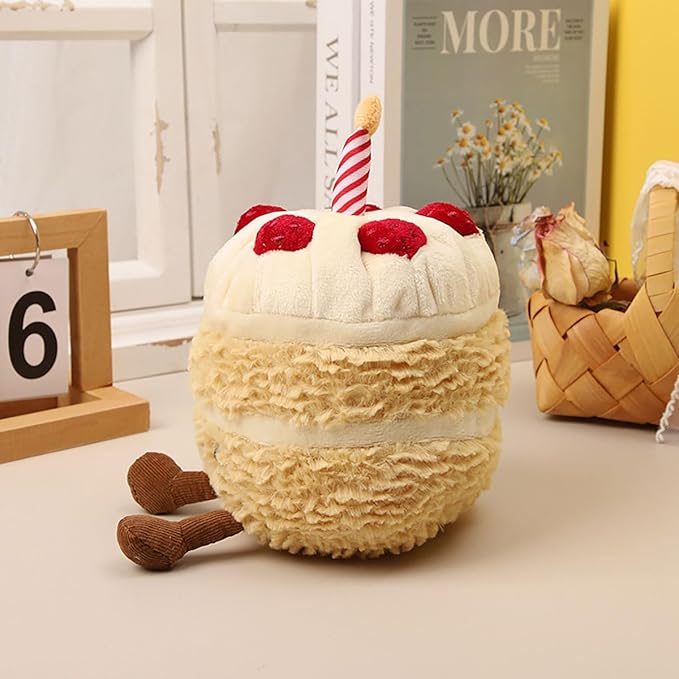 Birthday Cake Plush Toy for Girls, Cute Birthday Plushies Pillow Food Stuffed Animals for Kids 8 Inch