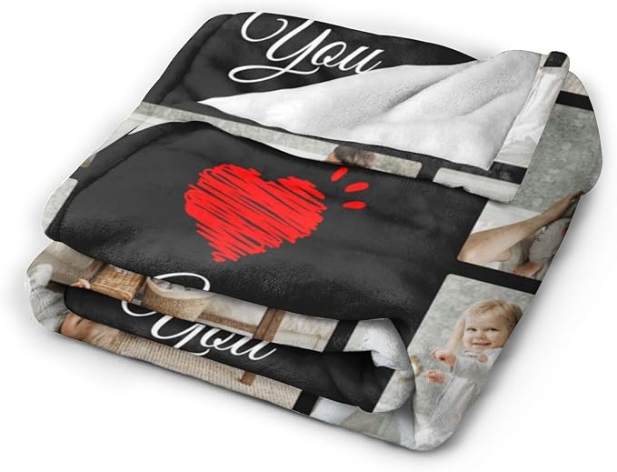 Custom Blanket with Picture Text, Personalized 10 Photo Blanket, HD Printing Customized Flannel Throw Blanket Gifts for Mom Dad Couple Girlfriend Boyfriend Wife Husband Christmas