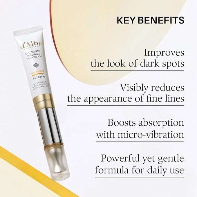 d'alba Piedmont Vita Toning Galvanic Eye Cream (0.51 fl oz), Hydrating & Firming Eye Cream with White Truffle, Collagen & Vitamin C, Radiance Care, Multi-Area Wrinkle Care