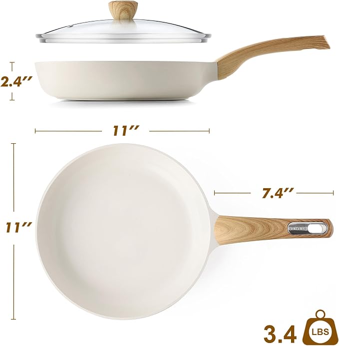 SENSARTE 11inch Ceramic Nonstick Frying Pan Skillet with Lid, White | Non Stick Omelet Pans, Non-toxic Healthy Kitchen Cooking Chefs Pan, PFOA/PFAS/PTFE Free, Induction Compatible