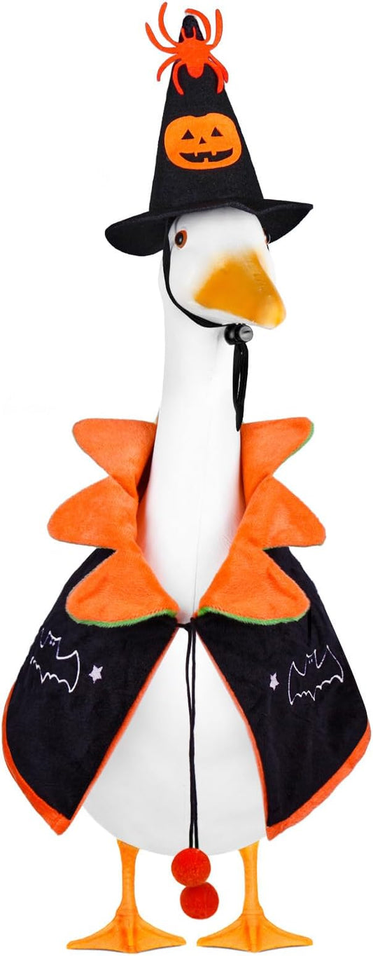 Halloween Porch Goose Outfit, 23inch Pumpkin Goose Costume, Fall Geese Clothes for Cement Geese Statue Outdoor Garden Yard Decor