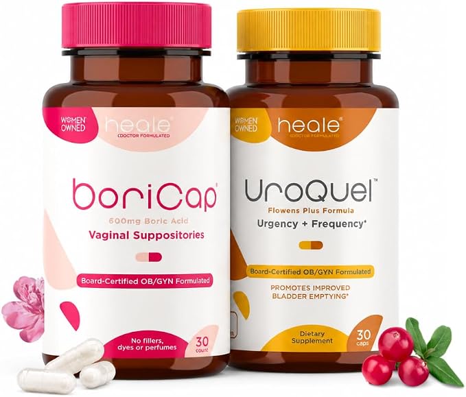 BoriCap 30 Day Supply 600mg Boric Acid Suppositories Bundle with Bladder Control Cranberry Supplement for Women, Vaginal Odor Control, Pure Boric Acid Powder, pH-Balanced Feminine Care