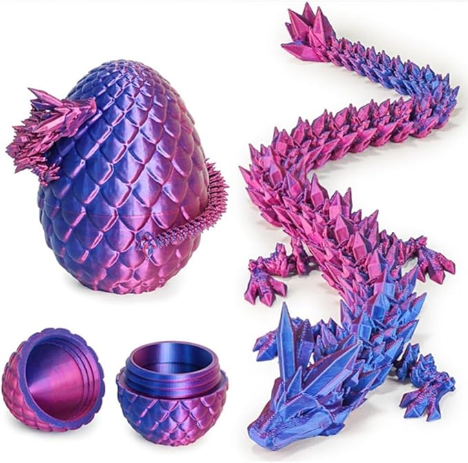 4PCS Mini 3D Printed Dragon Eggs with Inside Dragon - Articulated Crystal Dragons, Easter Basket Fillers, Fidget Toys for Kids, and Festive Easter Decorations, with Keychain