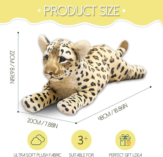 Cheetah Stuffed Animal 19" Realistic Leopard Stuffed Animal Cheetah Stuffy Leopard Plush Toys Cute Stuffed Jaguar Plush Birthday for Girls Boys