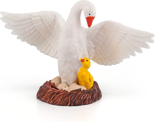 LC JoyCre 4.5 Inch Mother Swan Figurine with Baby Goose Toy White Swan Toy Animal Figure for Toddlers Preschool Animals Figures Eduactional Project Diorama Model Toy for Kids 3 4 5 6