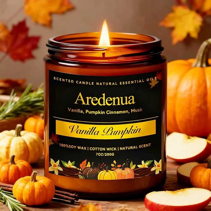 Vanilla Pumpkin Candle – Fall Holiday & Seasonal Pumpkin Aroma, Autumn Soy Candle for Christmas Home Décor & Cozy Seasonal Gifting
