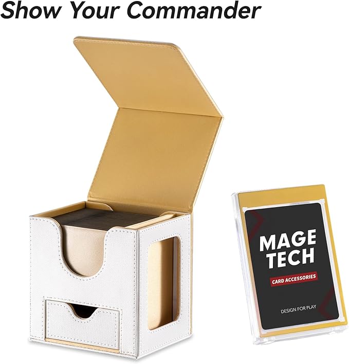 Mage Tech Card Deck Box for MTG Commander - Patented Design, Commander Display, As Deck Holder, Fits 100 Double-Sleeved Cards, Include 35pt Card Brick & Dice Tray (5. Halo)