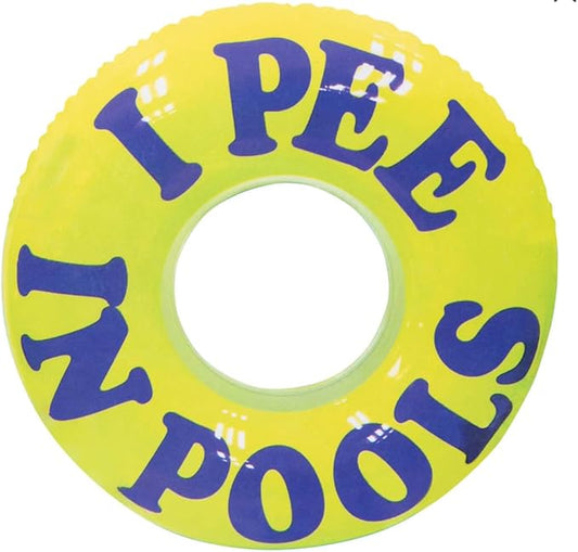 HighFive I Pee in Pools Funny Pool Party Tube, Inflatable Swimming Ring, 31.5 x 31.5 x 7.87 inches, Yellow and Blue