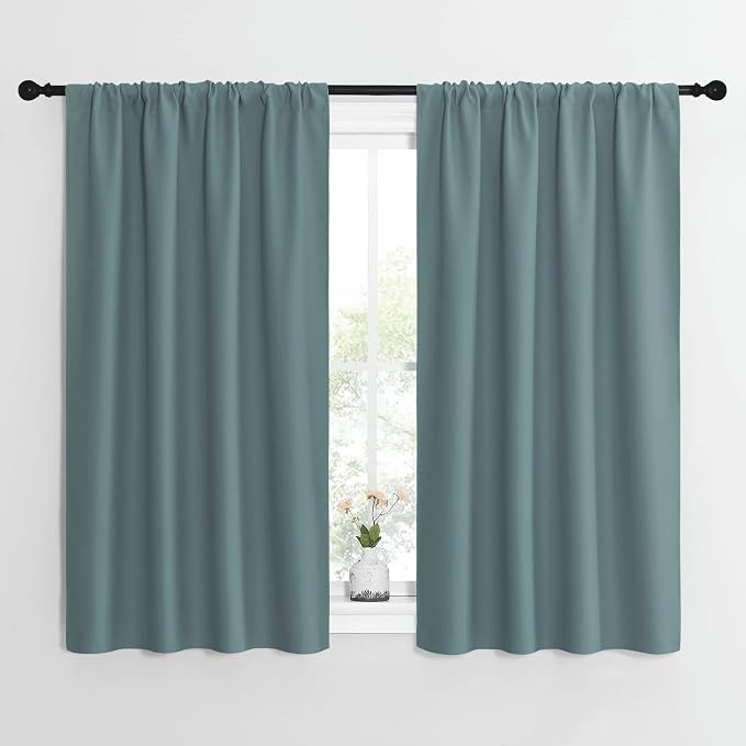 NICETOWN Greyish Blue Blackout Curtains Panels for Window, Thermal Insulated Rod Pocket Blackout Drapes/Draperies for Living Room (2 Panels, W42 x L54 inches)
