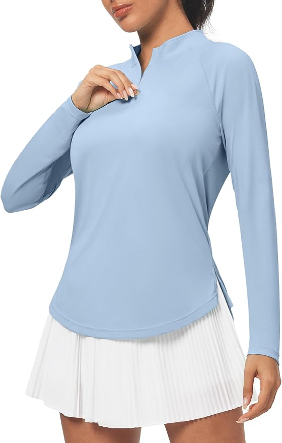 Heathyoga Long Sleeve Workout Tops for Women Golf Shirt UPF 50+ Swim Shirts for Woman UV Sun Protection Quarter Zip Pullover