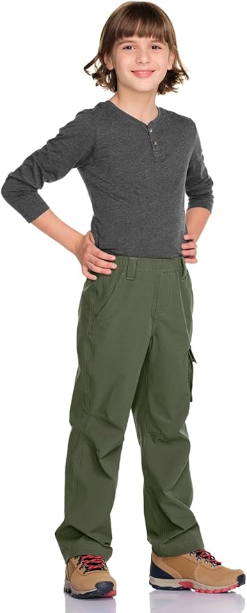 CQR Kids Boy’s Hiking Cargo Pants, Water Resistant UPF 50+ Quick Dry Youth Casual Outdoor Climbing Camping Trousers