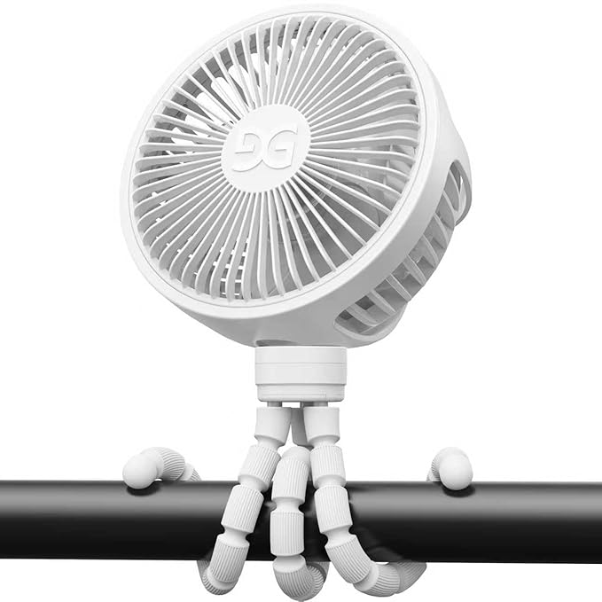 GUSGU Stroller Fan Clip on for Baby, Flexible Tripod & Rechargeable Battery, Small Personal Fan, Mini Portable Fan for Travel, Handheld, Car (White)