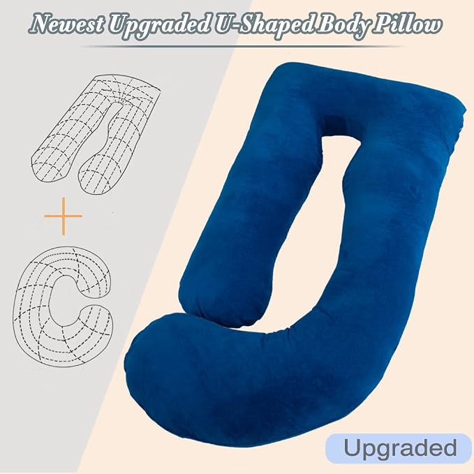 60 Inch Pregnancy Pillows for Sleeping, Extra Large U Shaped Body Pillow, Pregnancy Pillow, Maternity Pillow for Pregnant Women with Velour Cover (Blue)