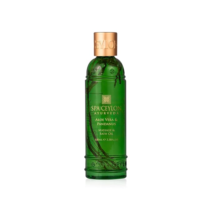 SPA CEYLON Aloe Vera & Pandanus Massage & Bath Oil – Calming Natural Body Oil for Sensitive Skin with Sandalwood, Vetiver & Aloe Vera – Massage, Bath & Body Moisturizer – 100ml