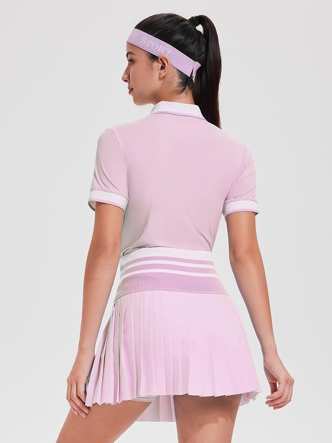Tennis Skirt Sets for Women Zipper Color Block High Waisted Golf Polo Two Piece Skirt Set Women 2 Piece Outfits