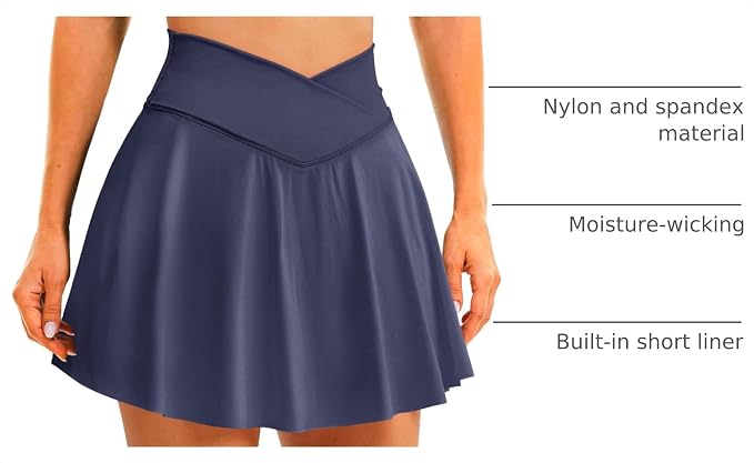 Womens Tennis Skirt Crossover High Waisted Skort with Pockets Shorts | Athletic Skirts for Golf Running Workout Pickleball, Aesthetic Activewear, Sporty Athleisure Style