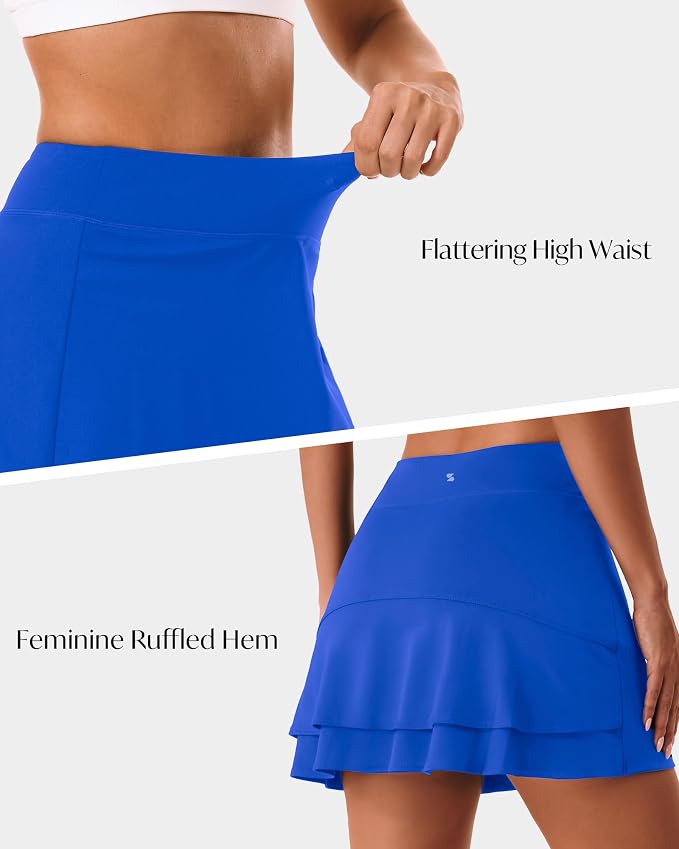 Stelle Tennis Skirts for Women Ruffle Athletic Golf Skorts with Pocket | High Waisted, Tummy Control, Built in Shorts, Athletic Skirt, Golf Skirt, Soft, Breathable, Workout, Pickleball