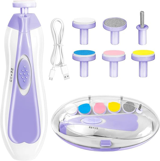 Qunlions life Baby Nail Trimmer Electric, 6 in 1 Rechargeable Baby Nail Clippers Manicure Set Grooming Kit for Toddler Infant or Adults (Purple)